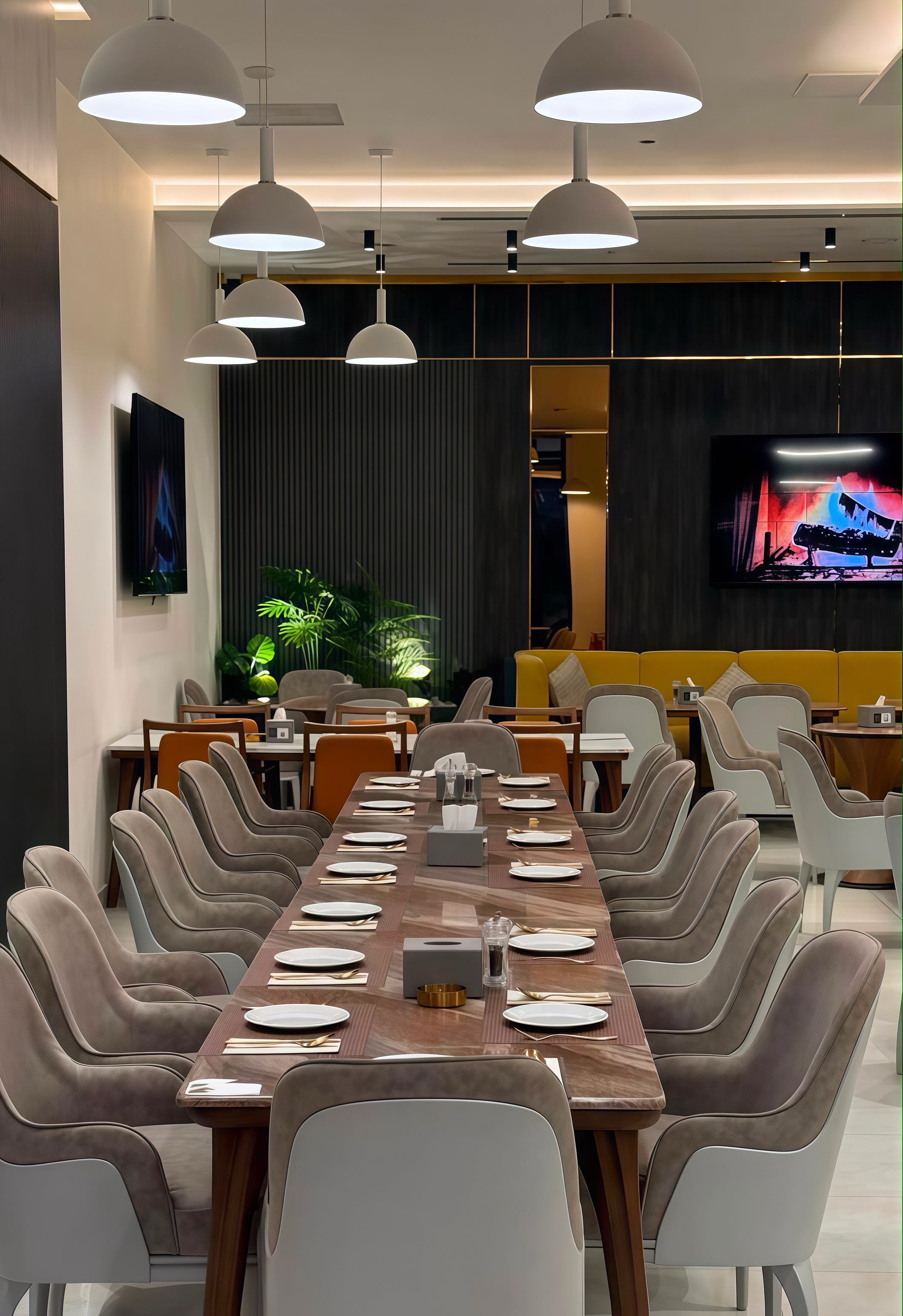 Dining room set for the evening service